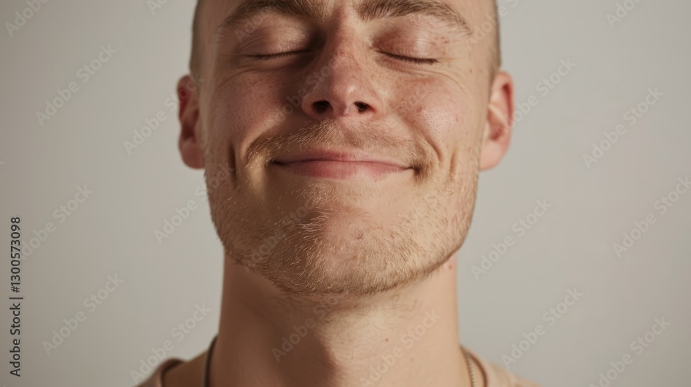 Fototapeta premium Person in photo, likely a young adult male based on facial features.