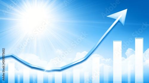 Modern 3D frosted glass graph symbolizing financial growth, with soft gradient lighting and a clean, minimalistic background representing business success and economic progress
