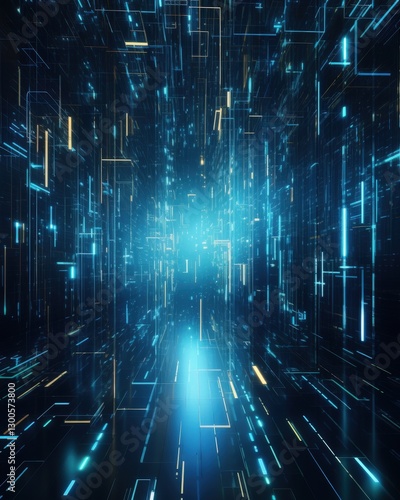 Abstract technology tunnel with lines and light in dark for background and presentation