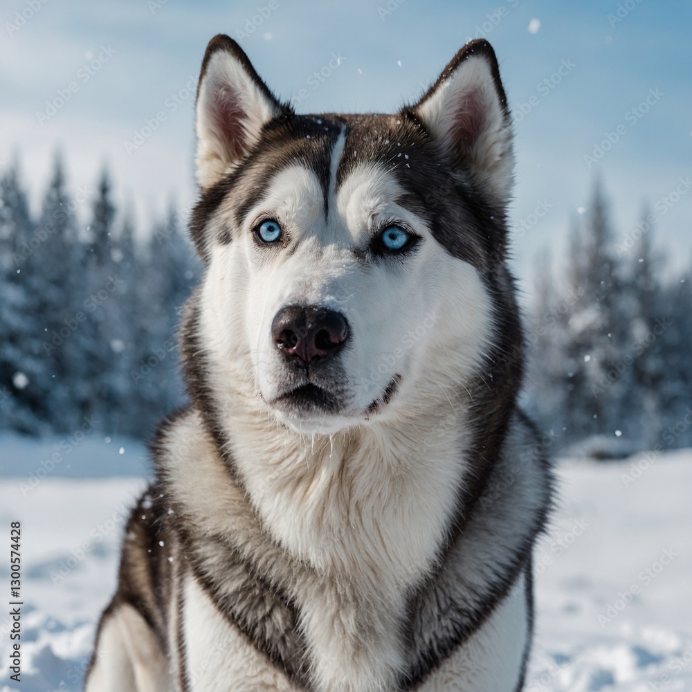 A majestic Siberian Husky with icy blue eyes standing in the snow, its fur blending seamlessly into the white background. A majestic Siberian Husky with icy blue eyes standing in the snow, its fur blending seamlessly into the white background.