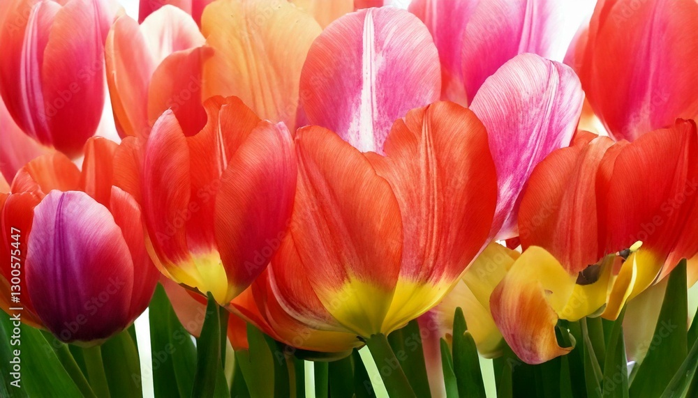Fototapeta premium red and yellow tulips on white
