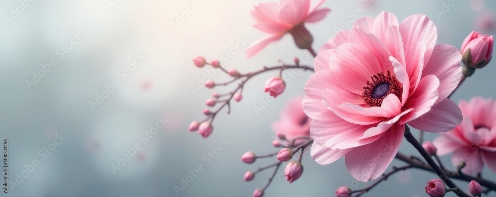 Obraz premium Subtle gray and pink floral abstraction; ethereal romantic backdrop , wedding, soft, blossom