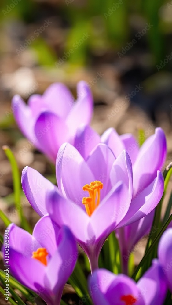 Bright purple crocus petals unfolding in soft sunlight, nature, bloom Bright purple crocus petals unfolding in soft sunlight, nature, bloom