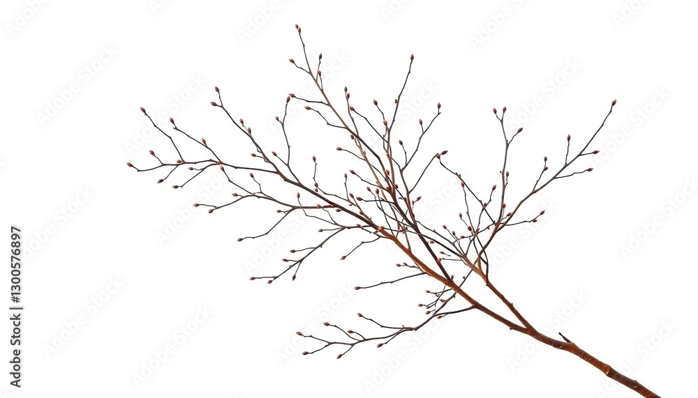 Fototapeta premium Delicate, bare branches isolated against a pure white backdrop, black and white, stark