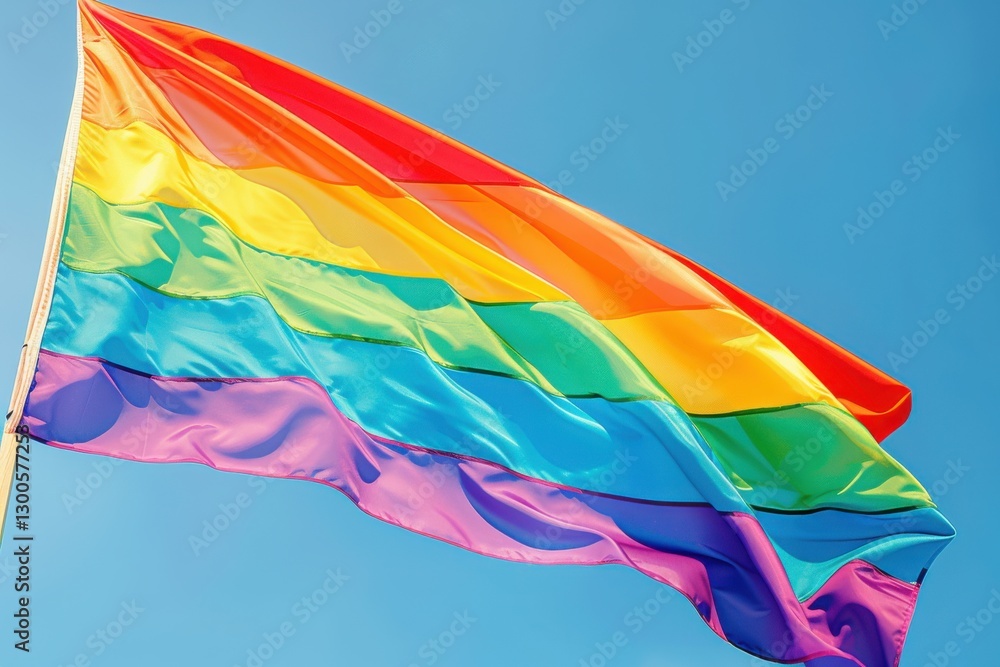 Rainbow flag flying proudly against a clear blue sky during a lively pride celebration in a vibrant city park Rainbow flag flying proudly against a clear blue sky during a lively pride celebration in a vibrant city park
