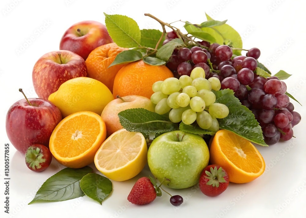 Assortment of fresh fruits including apples, oranges, grapes, and strawberries. Assortment of fresh fruits including apples, oranges, grapes, and strawberries.