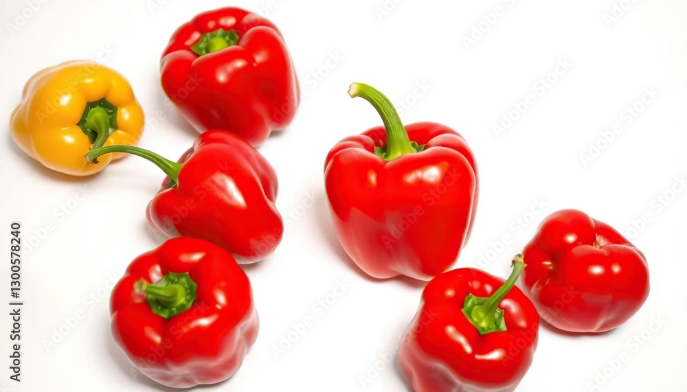 Single vibrant red bell pepper isolated on pure white backdrop, crisp, culinary Single vibrant red bell pepper isolated on pure white backdrop, crisp, culinary