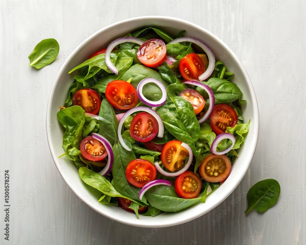 Fresh spinach salad with cherry tomatoes and red onion. Fresh spinach salad with cherry tomatoes and red onion.