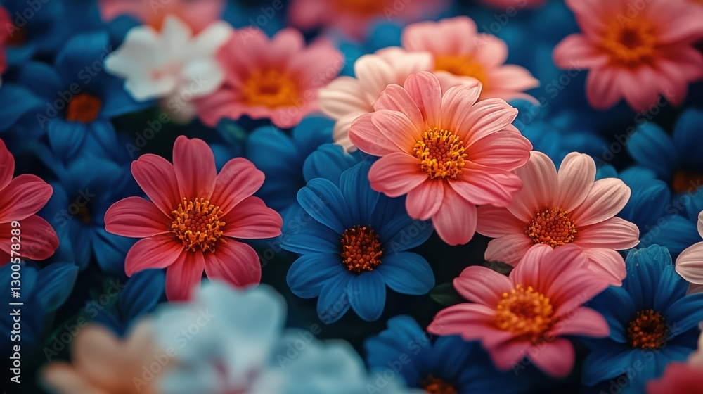 Colorful flowers bloom vibrantly in a lush garden showcasing a variety of pink, blue, and white petals during sunlight Colorful flowers bloom vibrantly in a lush garden showcasing a variety of pink, blue, and white petals during sunlight