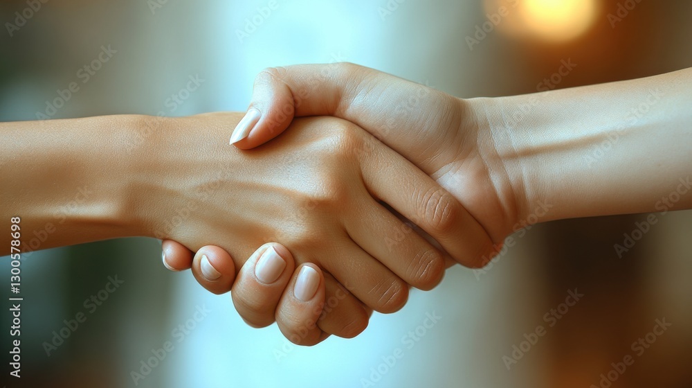 Two hands engaging in a handshake to symbolize agreement or friendship in a professional setting with a soft background Two hands engaging in a handshake to symbolize agreement or friendship in a professional setting with a soft background