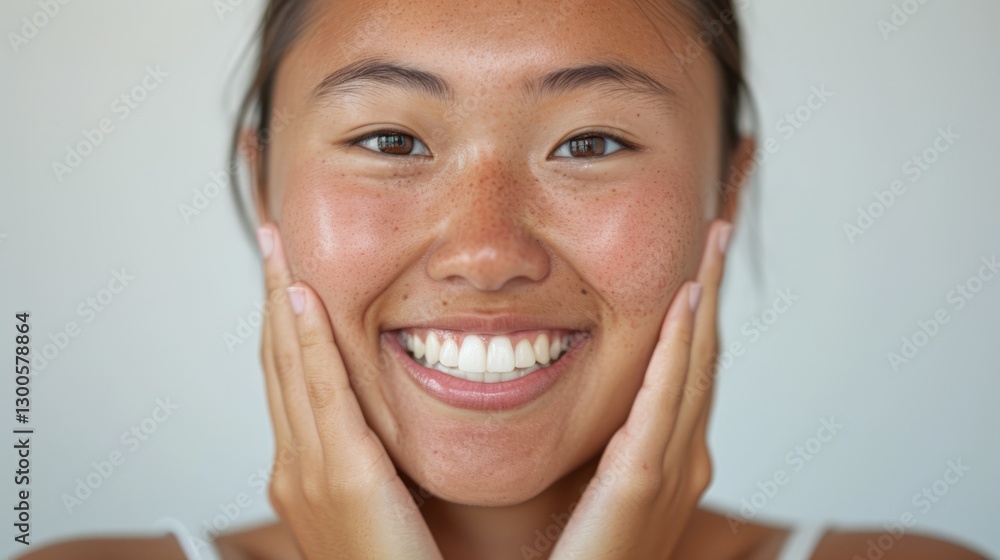 The image features a smiling person with glowing skin, highlighting skincare or beauty theme. The image features a smiling person with glowing skin, highlighting skincare or beauty theme.