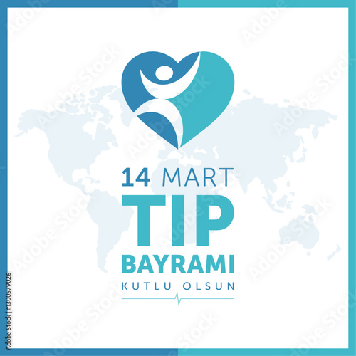 14 mart tip bayrami kutlu olsun. 14 march happy medical day, turkish national medical day concept design vector illustration