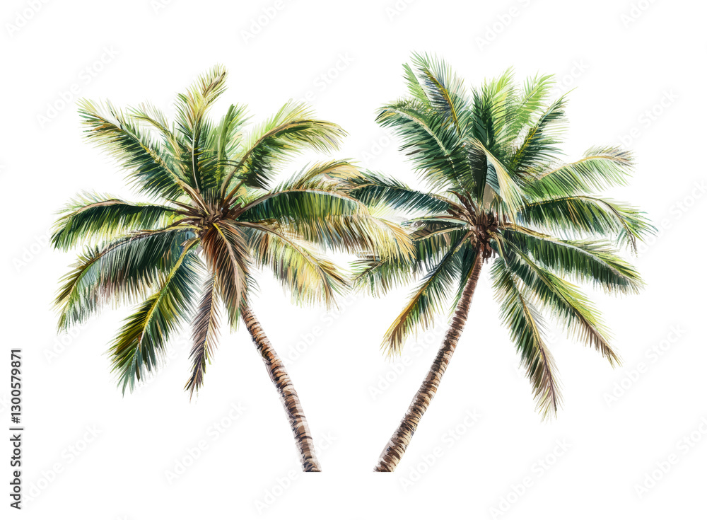 Obraz premium Bright palm trees sway gently in the warm sunlight, creating an inviting tropical atmosphere ideal for relaxation and leisure, cut out