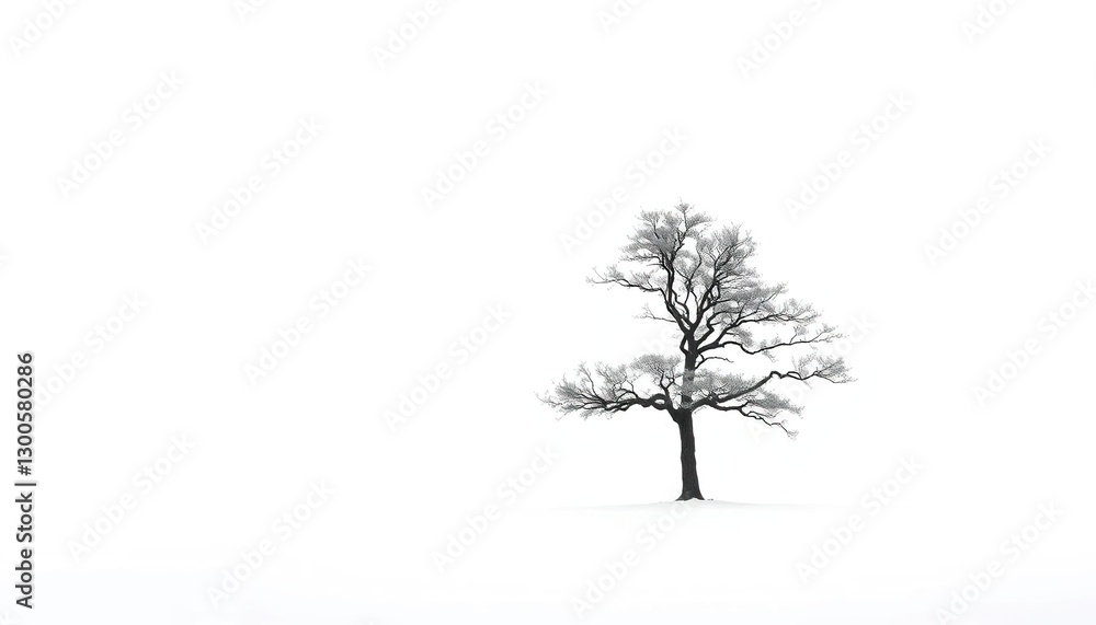 A lone tree stands stark against a pure white backdrop, pure, color A lone tree stands stark against a pure white backdrop, pure, color