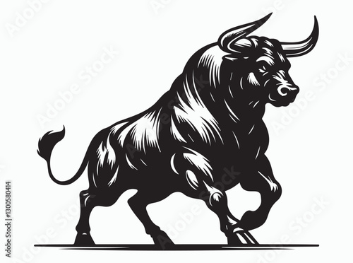 Powerful Black Bull Silhouette Charging Forward with Strength and Confidence