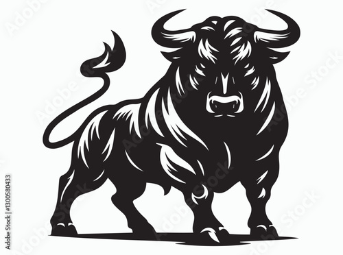 Powerful Black Bull Silhouette Charging Forward with Strength and Confidence