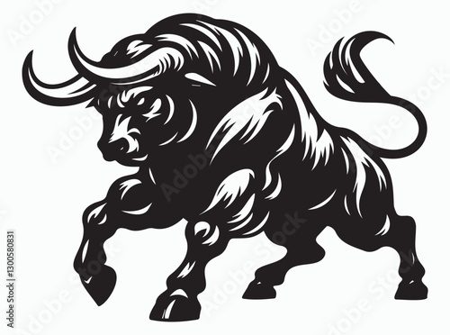 Powerful Black Bull Silhouette Charging Forward with Strength and Confidence