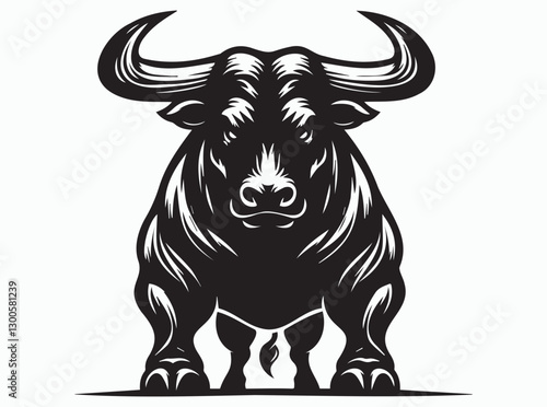 Powerful Black Bull Silhouette Charging Forward with Strength and Confidence