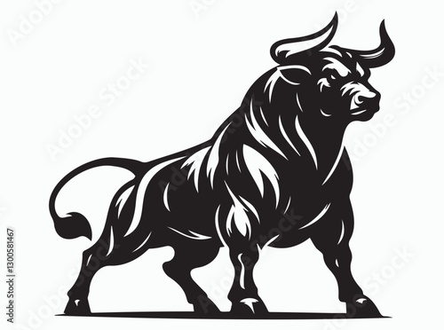 Powerful Black Bull Silhouette Charging Forward with Strength and Confidence