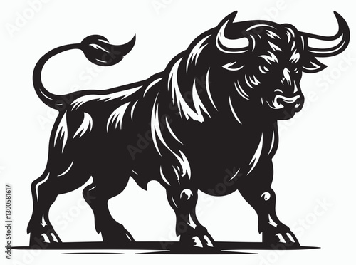Powerful Black Bull Silhouette Charging Forward with Strength and Confidence