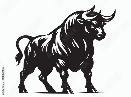 Powerful Black Bull Silhouette Charging Forward with Strength and Confidence