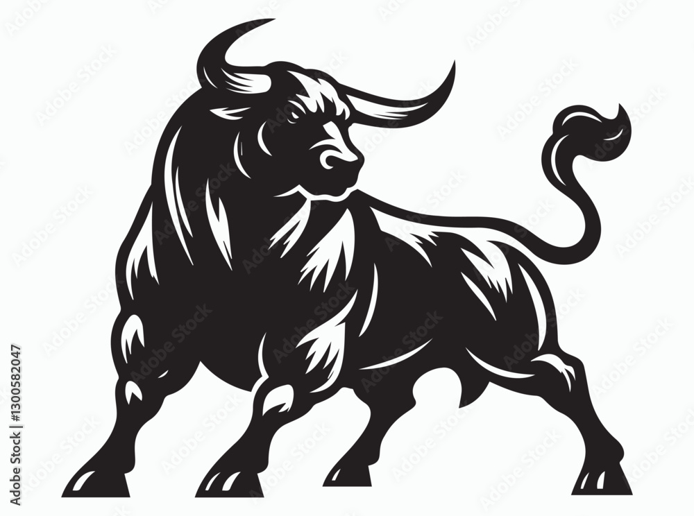 Powerful Black Bull Silhouette Charging Forward with Strength and Confidence Powerful Black Bull Silhouette Charging Forward with Strength and Confidence