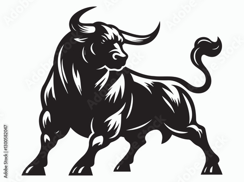 Powerful Black Bull Silhouette Charging Forward with Strength and Confidence