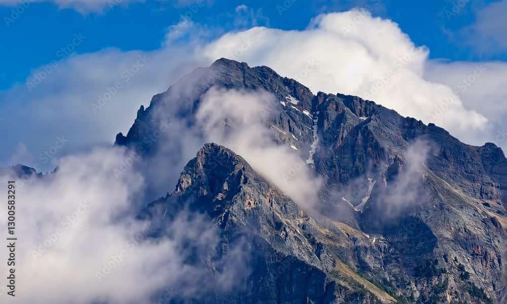 Cloudscape Around Majestic Mountain Peak Adventure and Exploration Stock Video Cloudscape Around Majestic Mountain Peak Adventure and Exploration Stock Video
