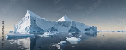 Iceberg floating in polar ice cap at South Pole,  Dark Sky,  Arctic