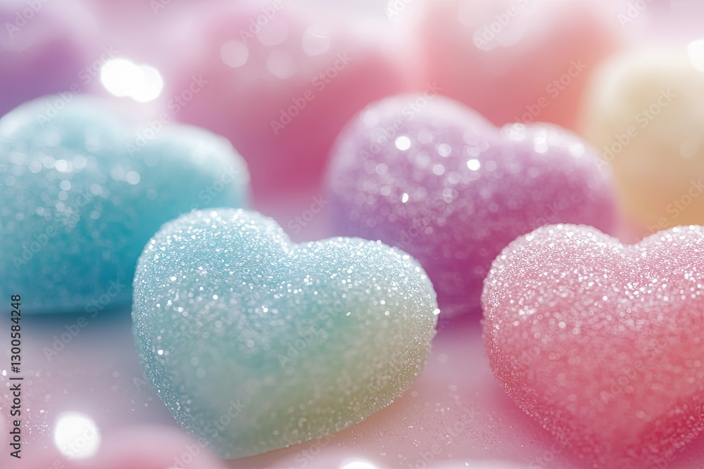 Obraz premium Macro close-up of delicious heart jellies with a crystalline sugar coat.