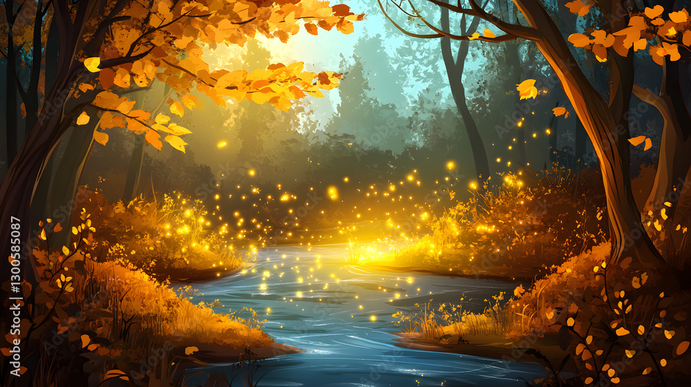 Obraz premium Enchanted Autumn Forest River Scene