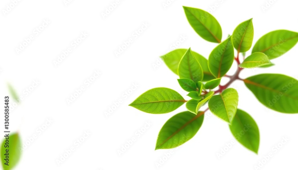 Fototapeta premium Single vibrant green plant, isolated on pure white background, organic, graphic