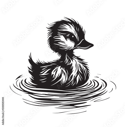 drawing_of_baby_duck_one_color_logo_black_and_white