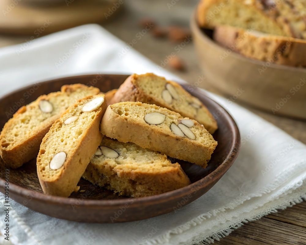 Delicious almond biscotti on a rustic wooden table. Delicious almond biscotti on a rustic wooden table.