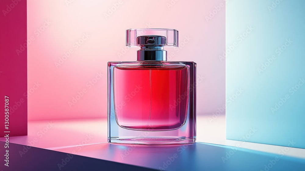 Captivating allure of fragrance showcased in a vibrant studio setting with pastel pink and blue lighting enhancing the essence of elegance and charm Captivating allure of fragrance showcased in a vibrant studio setting with pastel pink and blue lighting enhancing the essence of elegance and charm