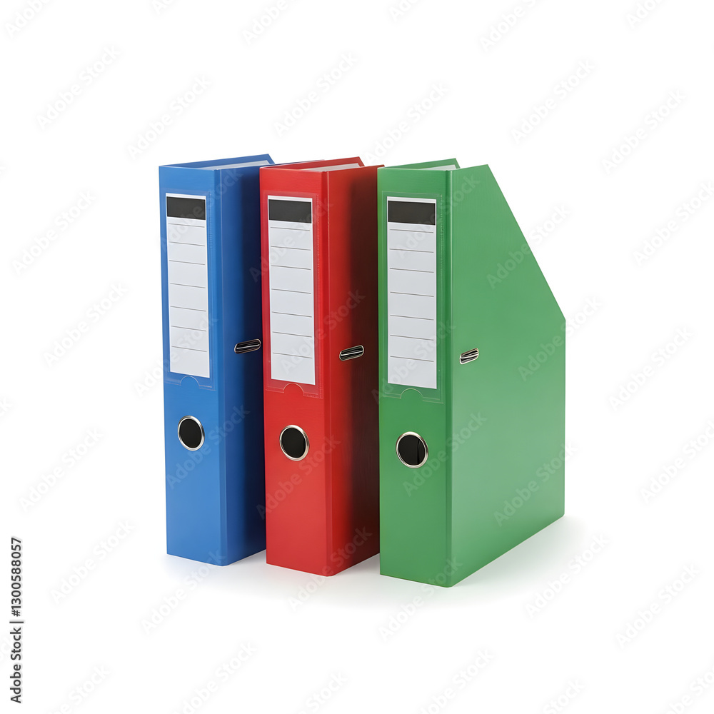 Colorful ring binders standing on white background Colorful ring binders standing on white background