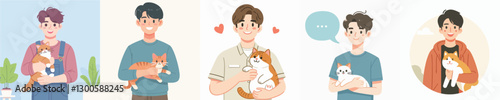 vector of young man character holding a cat