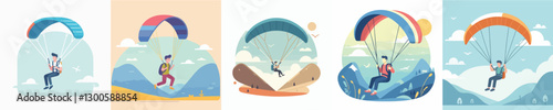 vector of young people playing paragliding