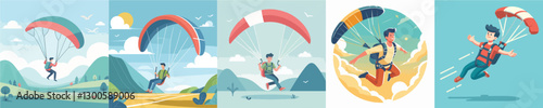 vector of young people playing paragliding