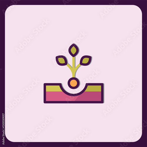 Growing Plant in Soil, Minimalist Icon Design