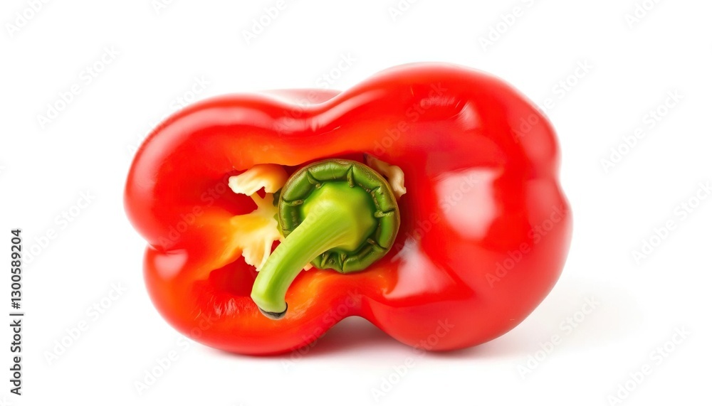 Single vibrant red bell pepper, isolated on pure white background, paprika, photography Single vibrant red bell pepper, isolated on pure white background, paprika, photography