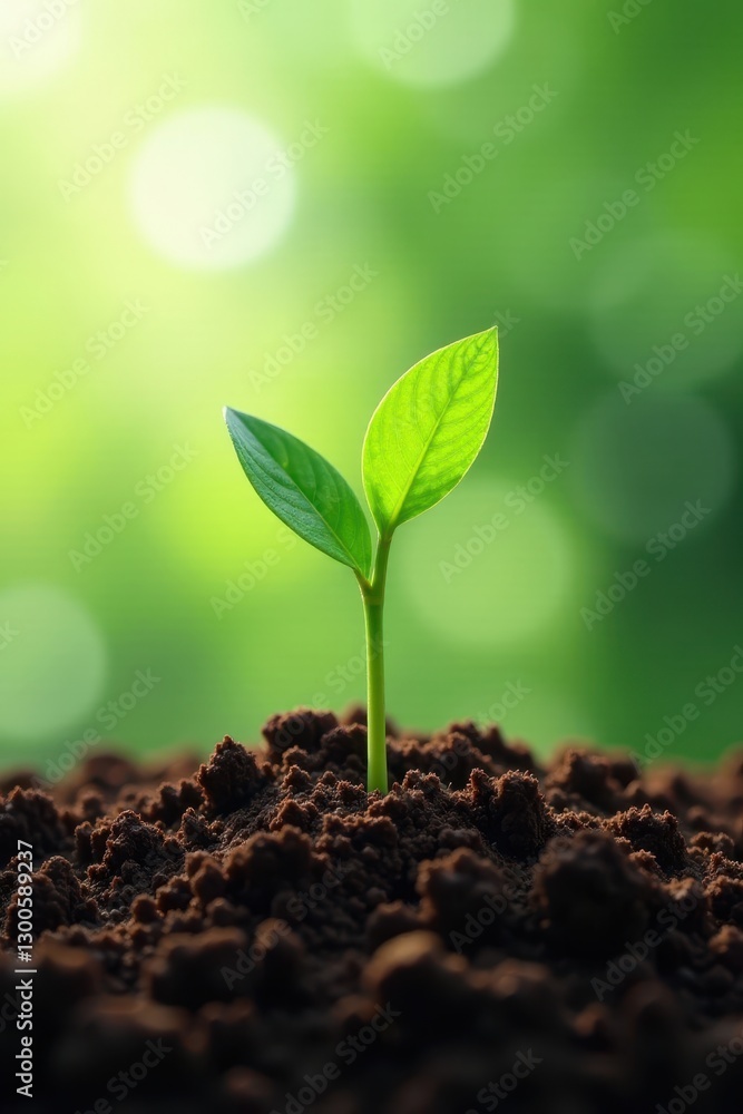 Tender green shoot pushing through rich brown soil , new growth, plant growth, photography Tender green shoot pushing through rich brown soil , new growth, plant growth, photography
