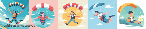 vector of young people playing paragliding