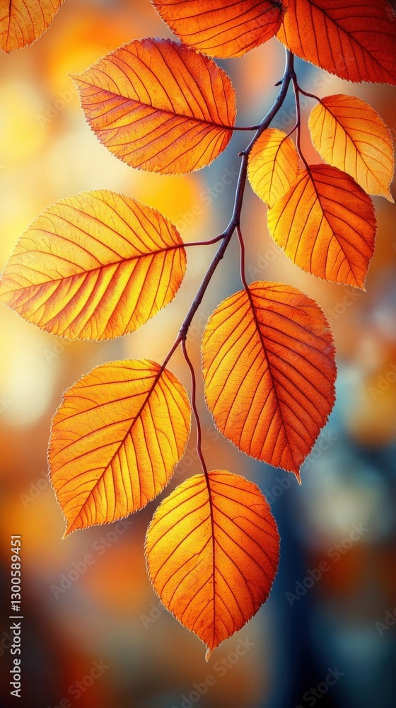 Autumn Leaves On Branch In Fall Foliage Autumn Leaves On Branch In Fall Foliage
