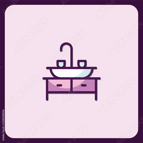 Modern Bathroom Sink Icon with Double Drawers
