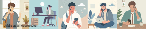 vector young man is calling someone