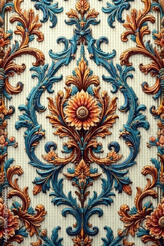 Elegant Damask Pattern with Floral Motifs and Ornate Details , elegant wallpaper, formal decor