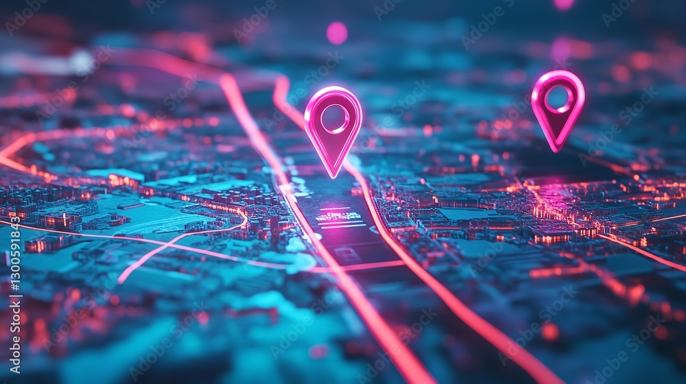 custom made wallpaper toronto digitalNavigating The Neon City Vibrant Location Markers Illuminate A Futuristic Urban Landscape In Glowing Pink And Blue Hues