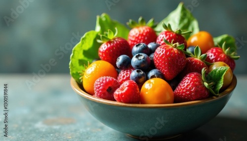 Fresh berry and vegetable arrangement in a modern bowl , fruit salad, vegetables