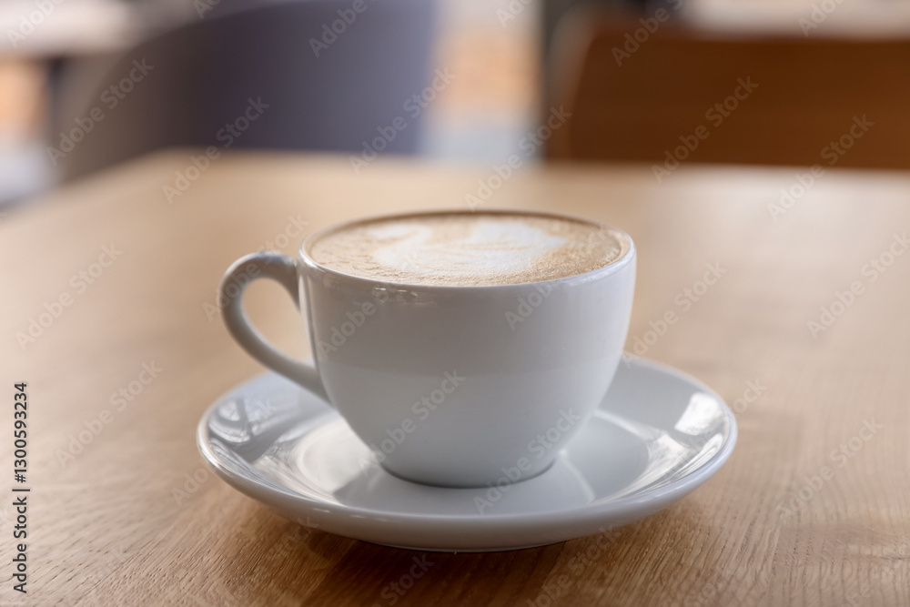 Cup of aromatic coffee on wooden table in cafe, closeup Cup of aromatic coffee on wooden table in cafe, closeup